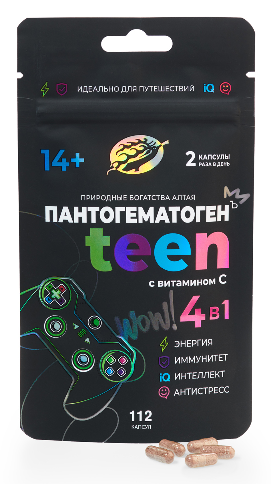 ПАНТОГЕМАТОГЕН TEEN, для подростков с 14 лет, энергия, иммунитет, интеллект, антистресс, с витаминомС, дой-пак, 112кап.